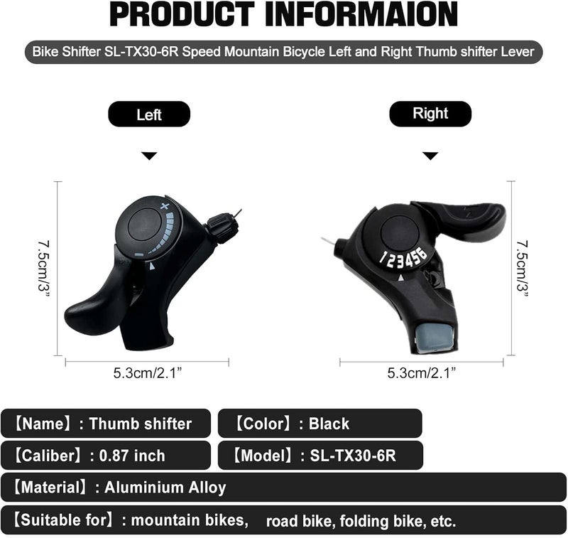 RainFlowwer Bike Gear Shifter, SL-TX30-6R Speed Shift Lever and Set, One Pair 3X6 Bike Thumb Gear Shifters for Mountaiity Road Folding Bicycle - Image 4